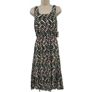 Calvin Klein Midi Dress Size 2 Sleeveless Fit & Flare Geometric Print Scoop Neck